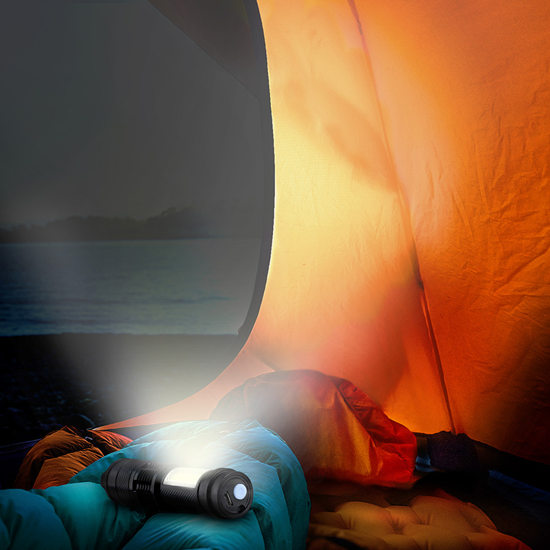 Solight LED nabíjecí kapesní svítilna se zoomem, 100lm + 70lm, Li-Ion, USB, černá WN49