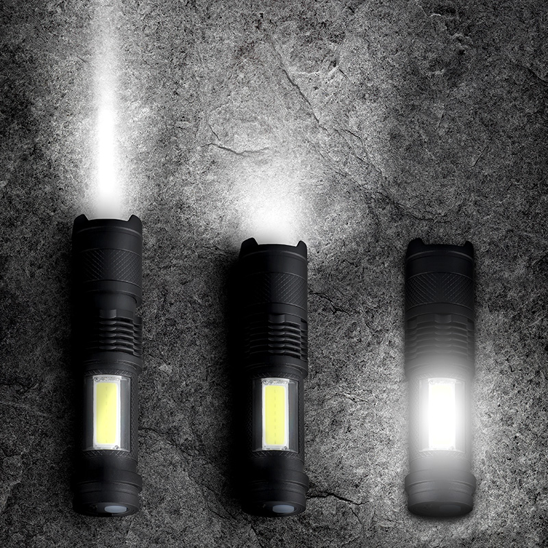 Solight LED nabíjecí kapesní svítilna se zoomem, 100lm + 70lm, Li-Ion, USB, černá WN49