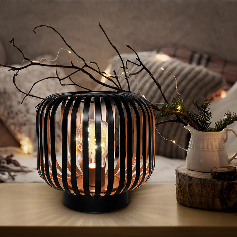 Solight kovová oválná lucerna se žárovkou s micro LED, teplá bílá, měděná, 3xAA, 18cm