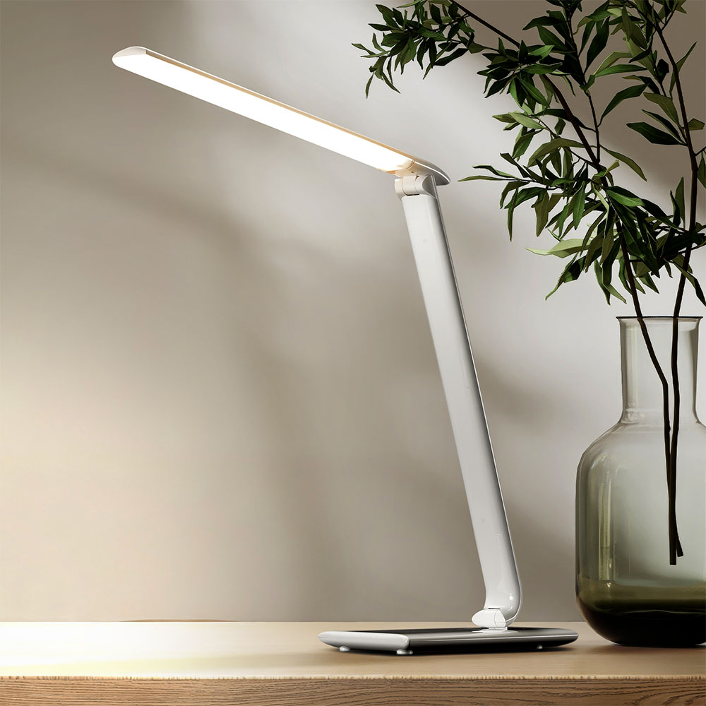 Solight LED stolní lampička stmívatelná, 12W, volba teploty světla, USB, bílý lesk WO37-W