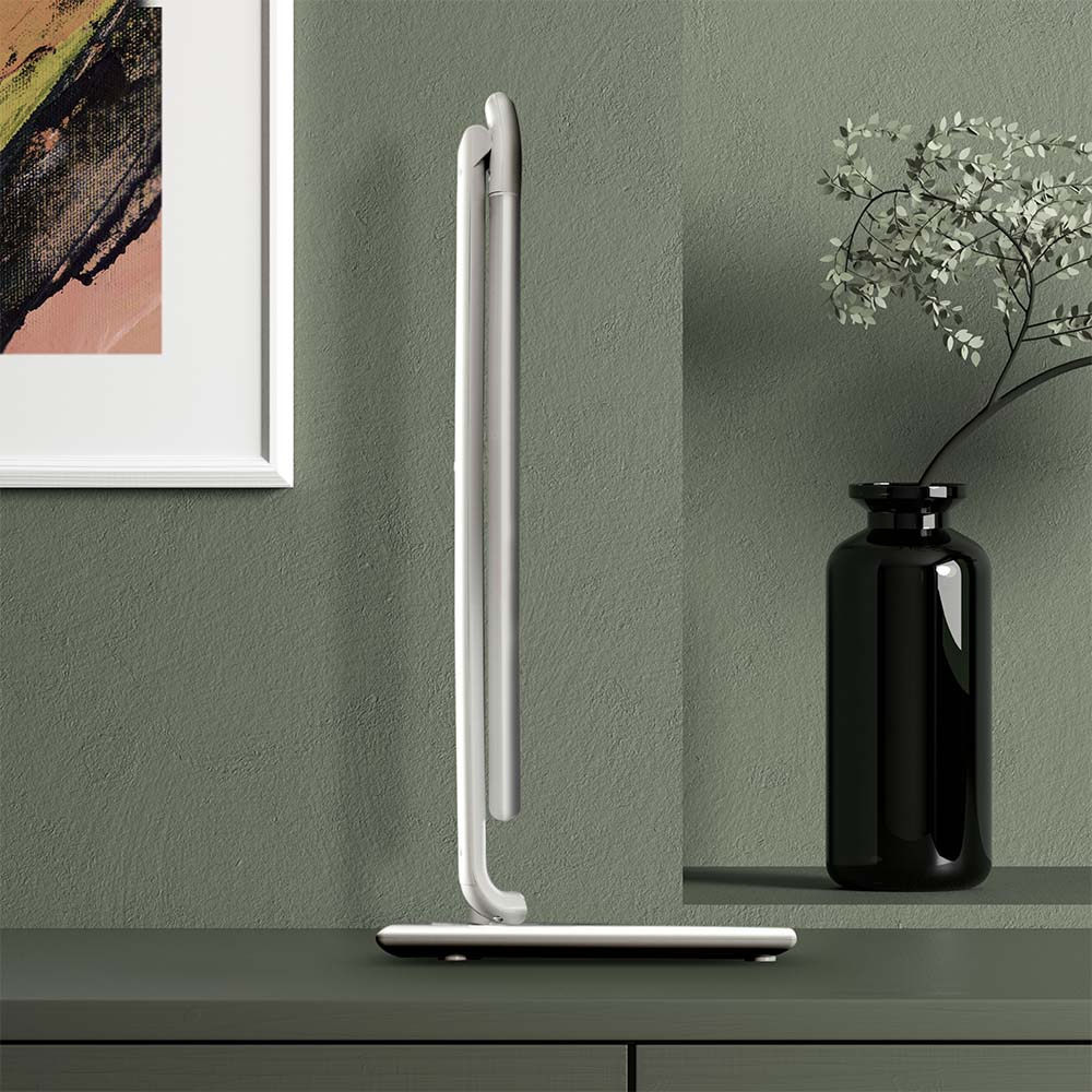 Solight LED stolní lampička stmívatelná, 12W, volba teploty světla, USB, bílý lesk WO37-W