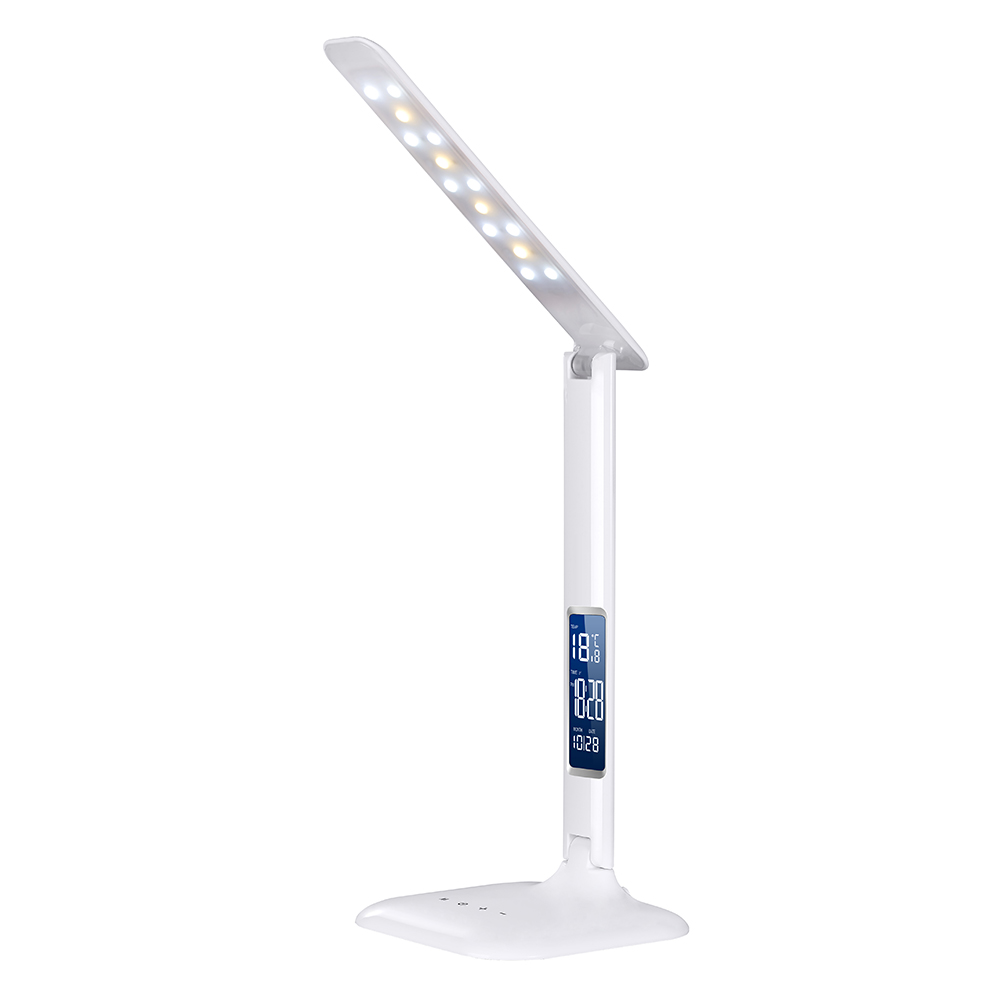 Solight LED stmívatelná stolní lampička s displejem, 7W, volba teploty světla, bílý lesk