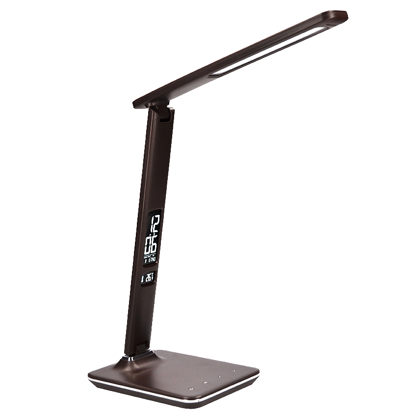 Solight LED stolní lampička s displayem, 9W, volba teploty světla, kůže, hnědá WO45-H