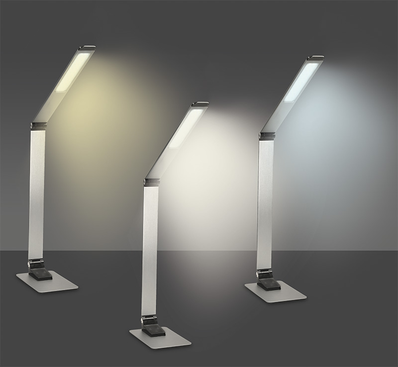 Solight LED stolní lampička stmívatelná, 11W, změna chromatičnosti, broušený hliník, stříbrná WO51-S