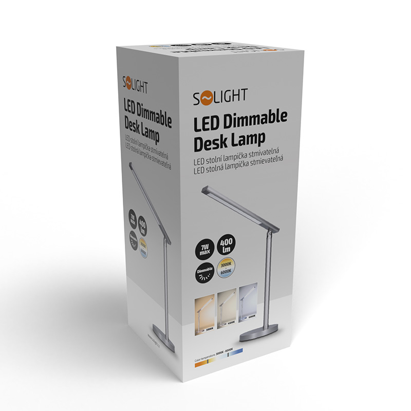 Solight LED stolní lampička, 7W, stmívatelná, změna chromatičnosti, stříbrná barva WO53-S