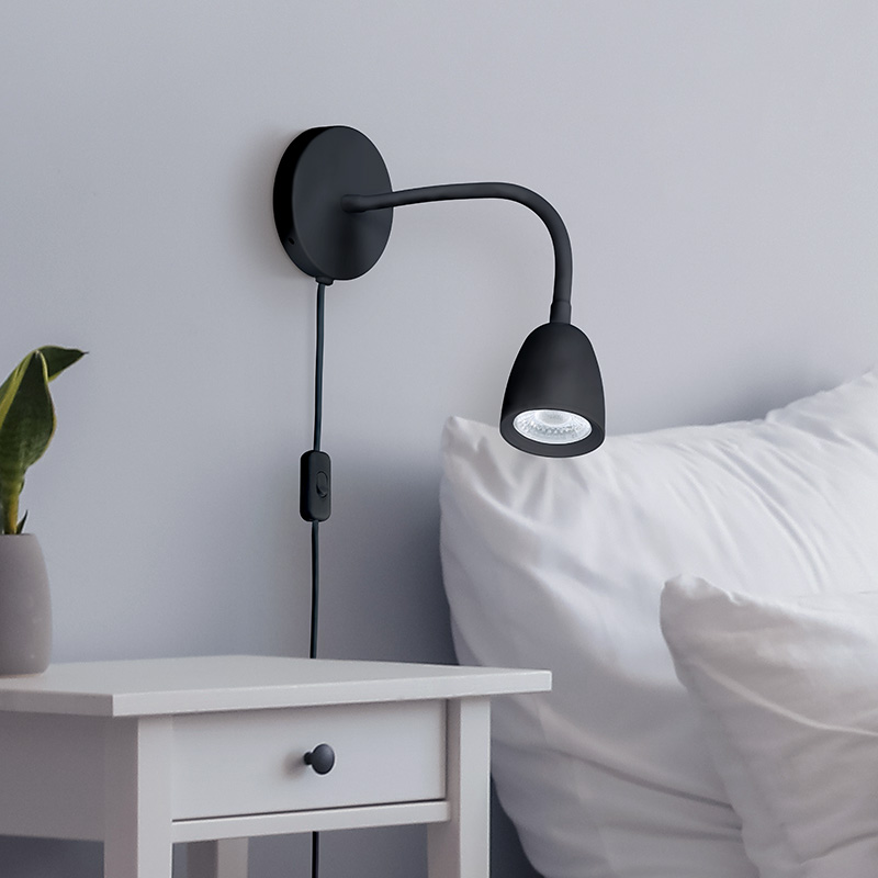 Solight LED nástěnná lampička, stmívatelná, 4W, 280lm, 3000K, černá WO54-B