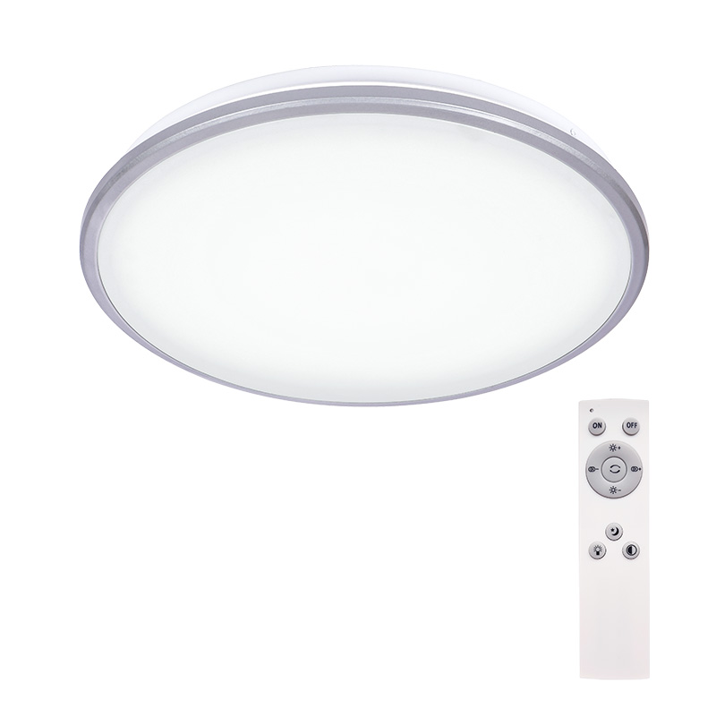 Solight LED stropní světlo Silver, kulaté, 24W, 1800lm, stmívatelné, dálkové ovládání, 38cm