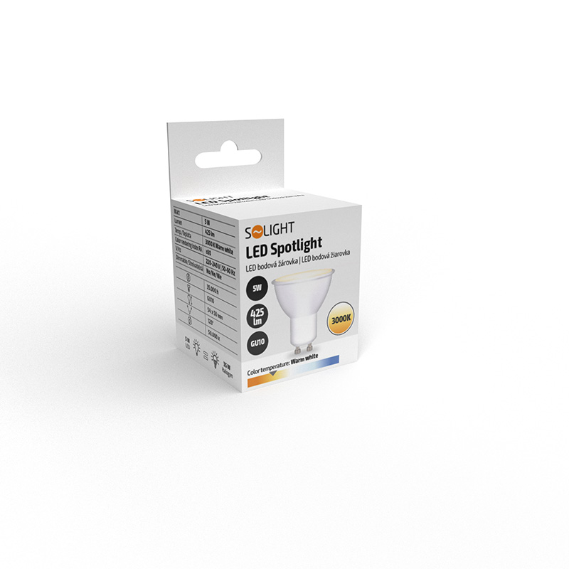 Solight LED žárovka, bodová , 5W, GU10, 3000K, 425lm, bílá WZ316A-1