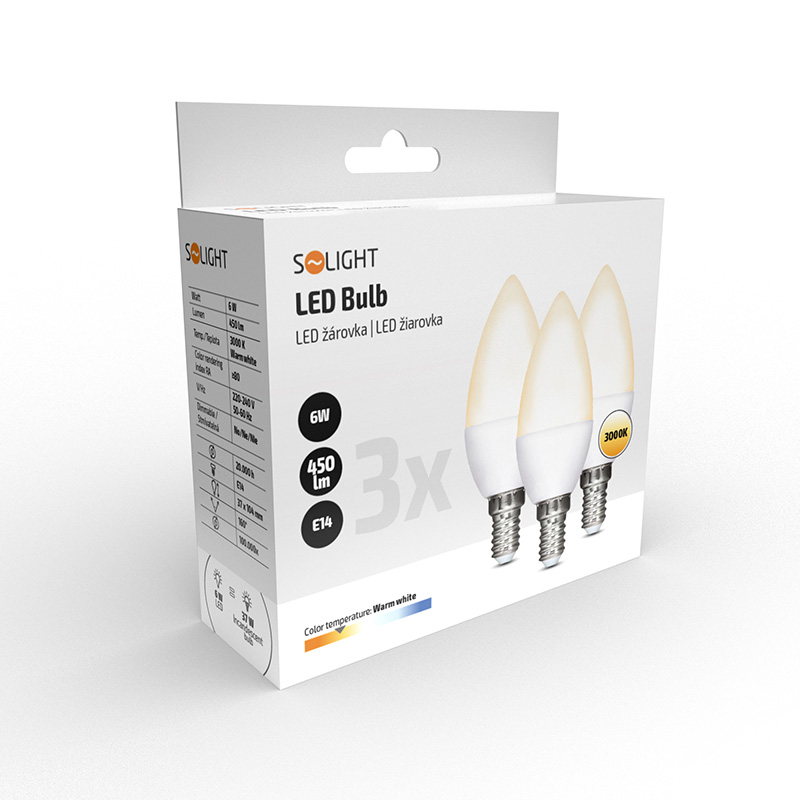 ECOLUX LED žárovka Ecolux 3-pack, svíčka, 6W, E14, 3000K, 450lm, 3ks WZ431-3
