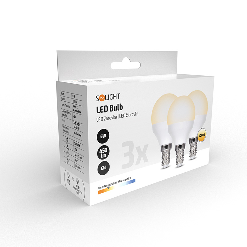 ECOLUX LED žárovka Ecolux 3-pack , miniglobe, 6W, E14, 3000K, 450lm, 3ks WZ433-3