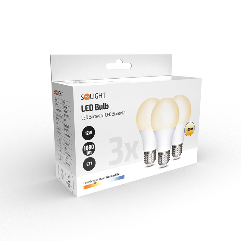 ECOLUX LED žárovka 3-pack, klasický tvar, 12W, E27, 3000K, 270°, 1080lm, 3ks v balení WZ530-3P