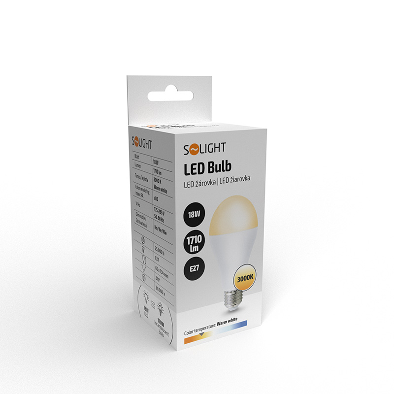 Solight LED žárovka, klasický tvar, 18W, E27, 3000K, 270°, 1710lm WZ533