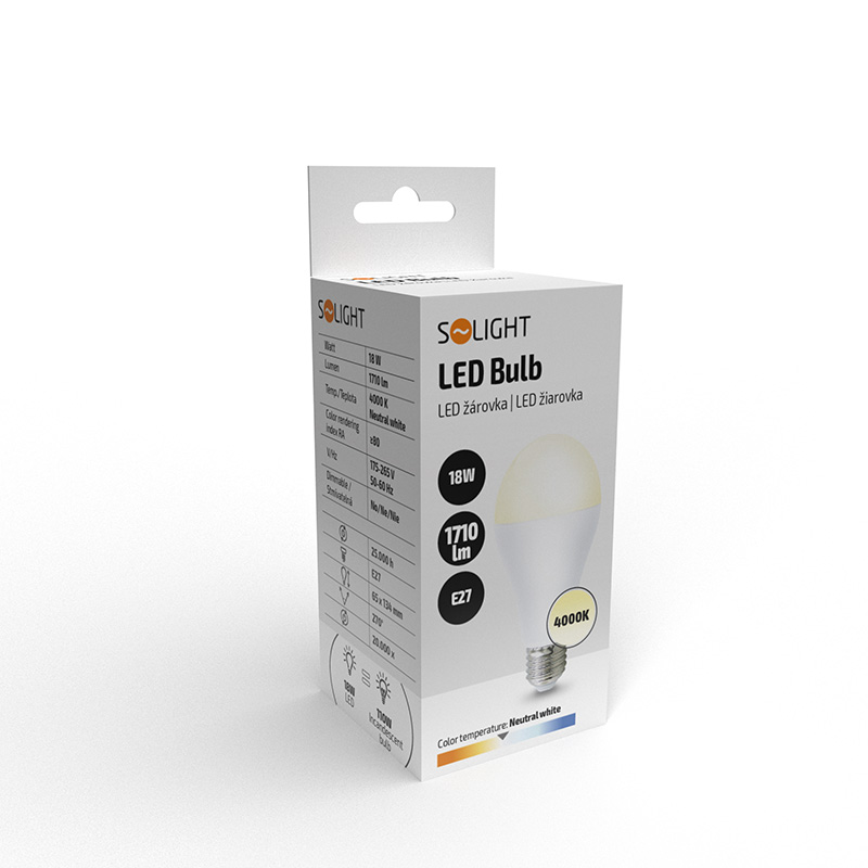 Solight LED žárovka, klasický tvar, 18W, E27, 4000K, 270°, 1710lm WZ534